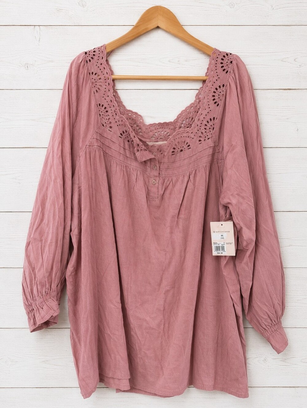 NWT LC Lauren Conrad Dusty Rose Crochet-Trim Peasant Blouse Size 2XL